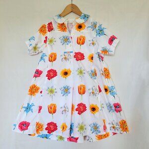 Oilily Girl's Puff Sleeve Peter Pan Collar Tulip Floral Cotton A-Line Dress